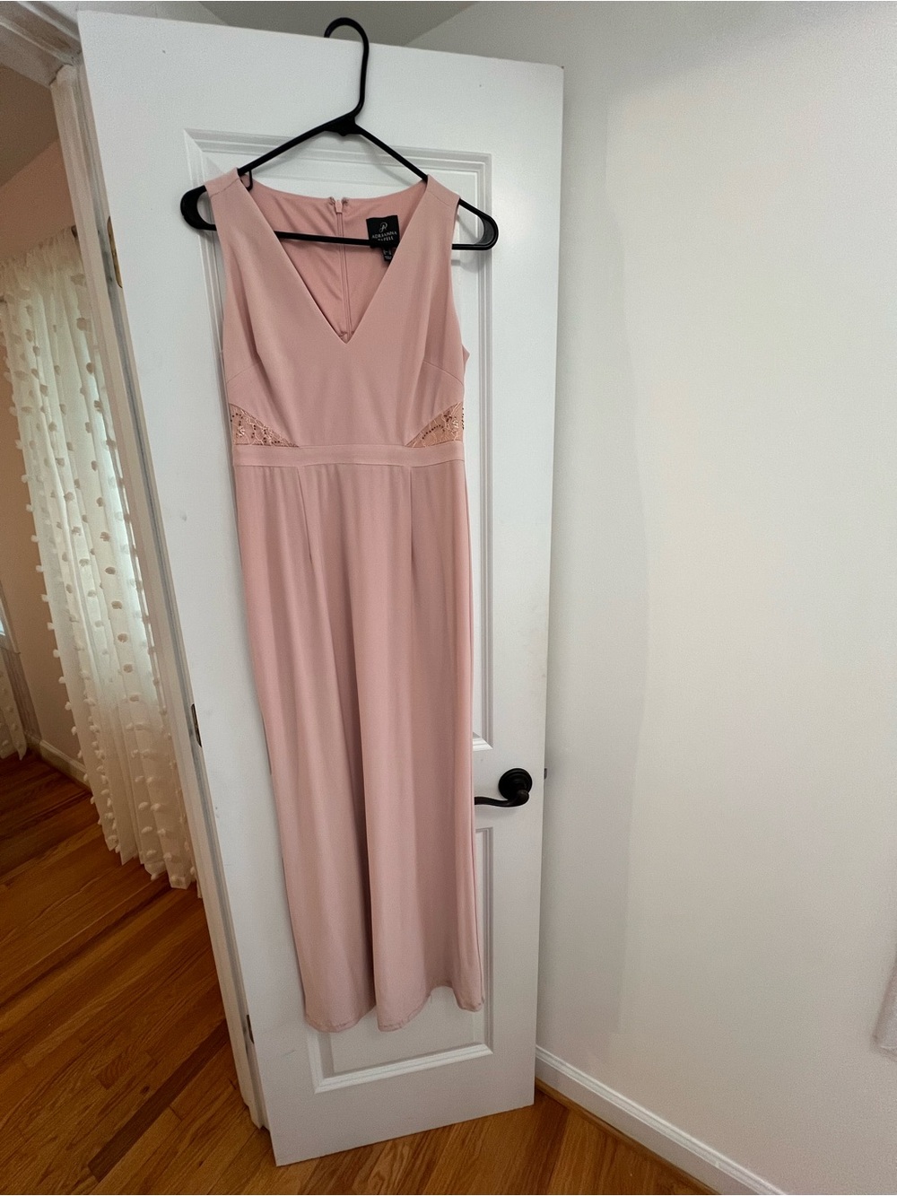 Adrianna Papell Blush Pink V-Neck Maxi Dress with Lace Waist Insets